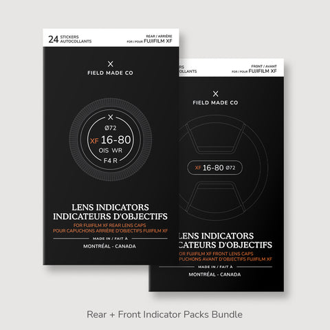 Packs d'indicateurs autocollants en vinyle pour capuchons avant et arrière d'objectifs Fujifilm XF