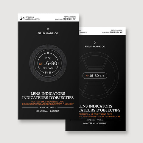 Packs d'indicateurs autocollants en vinyle pour capuchons avant et arrière d'objectifs Fujifilm XF