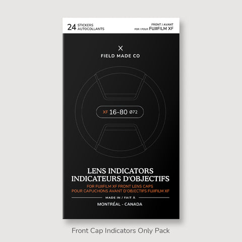 Packs d'indicateurs autocollants en vinyle pour capuchons avant et arrière d'objectifs Fujifilm XF
