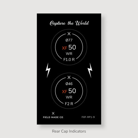 Packs d'indicateurs autocollants en vinyle pour capuchons avant et arrière d'objectifs Fujifilm XF