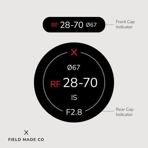 Indicateur d'objectif en vinyle pour les capuchons avant et arrière Canon RF