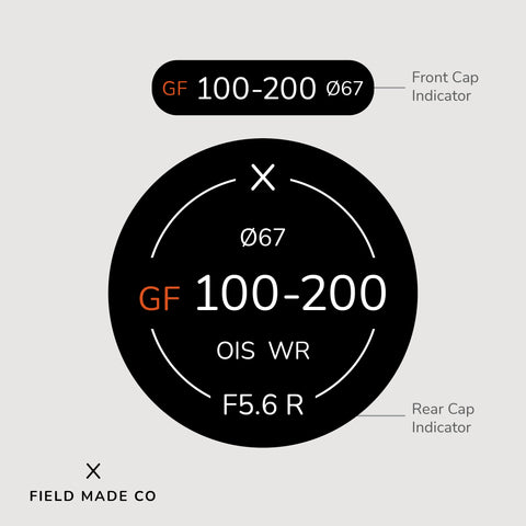 Indicateur d'objectif en vinyle pour les capuchons avant et arrière Fujifilm GFX
