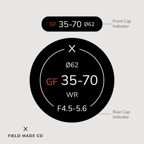 Indicateur d'objectif en vinyle pour les capuchons avant et arrière Fujifilm GFX
