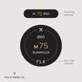 Leica M 75 mm F1.4 Summilux lens indicator label by Field Made Co