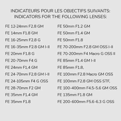 Lens Indicator Pack for Sony FE