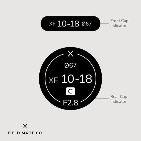 Indicateur d'objectif en vinyle pour les capuchons avant et arrière Sigma - Fujifilm XF