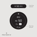 Sigma Sony FE 50mm F1.4 CL DG - C lens cap indiactor sticker label by Field Made Co