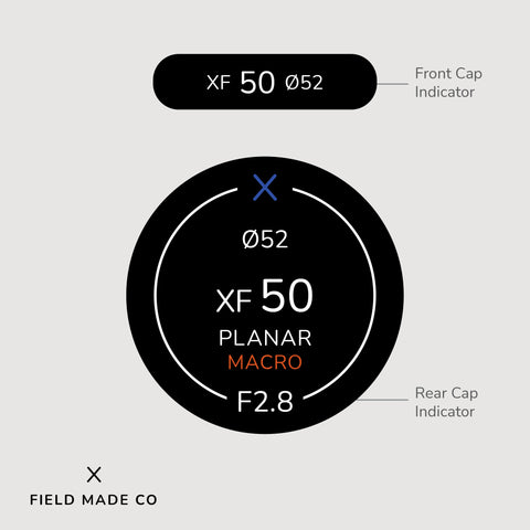 Indicateur d'objectif en vinyle pour les capuchons avant et arrière Zeiss Touit - Fujifilm XF